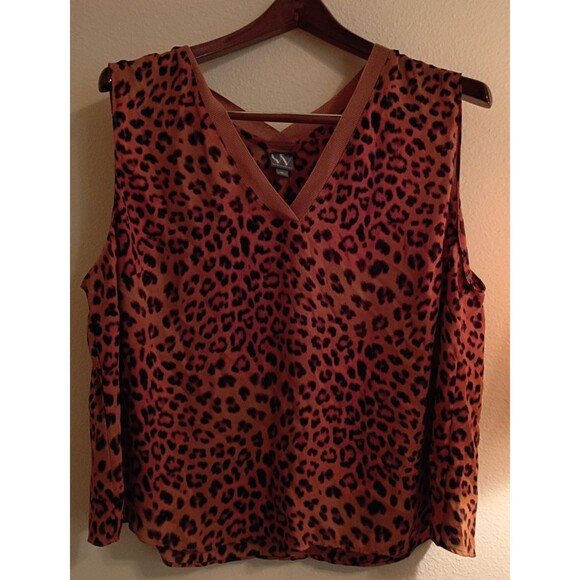 leopard print sheer tank top v neck white straps black brown size 2xl - Picture 3 of 8